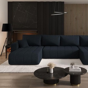 Wohnlandschaft Sofa mit Schlaffunktion CAMILA Stoff Wind Dunkelblau