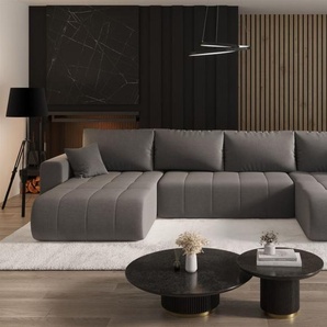 Wohnlandschaft Sofa mit Schlaffunktion CAMILA Stoff Wind Dunkelgrau