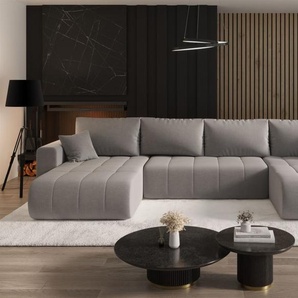 Wohnlandschaft Sofa mit Schlaffunktion CAMILA Stoff Wind Grau