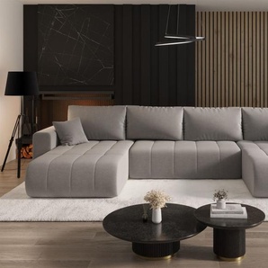 Wohnlandschaft Sofa mit Schlaffunktion CAMILA Stoff Wind Greige