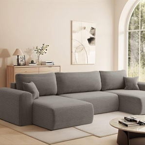 Wohnlandschaft Sofa mit Schlaffunktion FLORA Stoff Poso Grau
