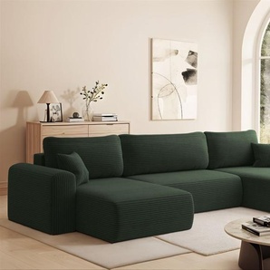 Wohnlandschaft Sofa mit Schlaffunktion FLORA Stoff Poso Grün