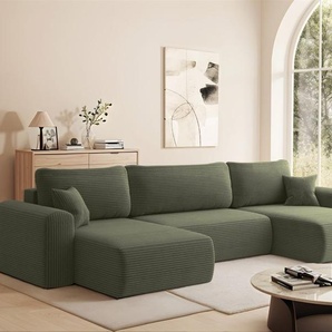 Wohnlandschaft Sofa mit Schlaffunktion FLORA Stoff Poso Hellgrün
