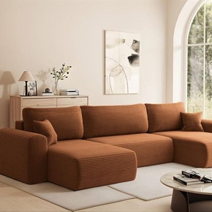 Wohnlandschaft Sofa mit Schlaffunktion FLORA Stoff Poso Rostbraun