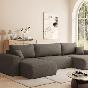 Wohnlandschaft Sofa mit Schlaffunktion FLORA Stoff Verita Braun