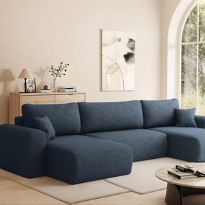 Wohnlandschaft Sofa mit Schlaffunktion FLORA Stoff Verita Dunkelblau