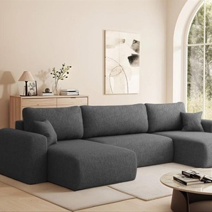 Wohnlandschaft Sofa mit Schlaffunktion FLORA Stoff Verita Dunkelgrau