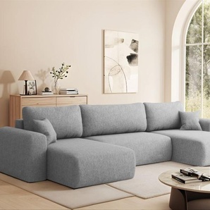 Wohnlandschaft Sofa mit Schlaffunktion FLORA Stoff Verita Hellgrau