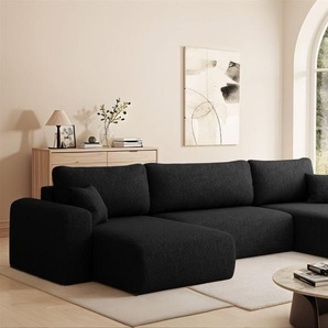 Wohnlandschaft Sofa mit Schlaffunktion FLORA Stoff Verita Schwarz