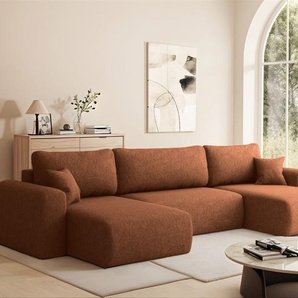 Wohnlandschaft Sofa mit Schlaffunktion FLORA Stoff Verita Ziegelrot