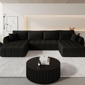 Wohnlandschaft Sofa mit Schlaffunktion MISATO Stoff Monolith Dunkelbraun