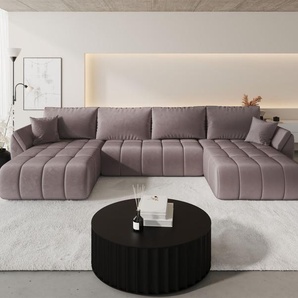Wohnlandschaft Sofa mit Schlaffunktion MISATO Stoff Monolith Flieder