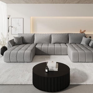 Wohnlandschaft Sofa mit Schlaffunktion MISATO Stoff Monolith Hellgrau