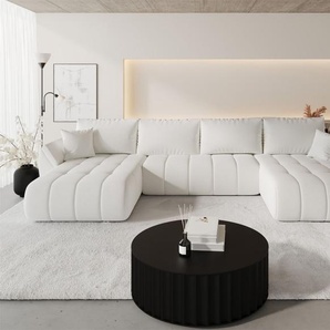 Wohnlandschaft Sofa mit Schlaffunktion MISATO Stoff Wind Altweiß