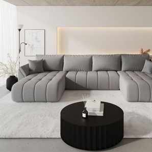 Wohnlandschaft Sofa mit Schlaffunktion MISATO Stoff Wind Graubraun