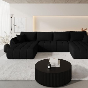 Wohnlandschaft Sofa mit Schlaffunktion MISATO Stoff Wind Schwarz