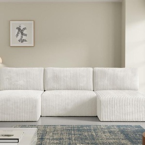 Wohnlandschaft Sofa mit Schlaffunktion NATALIA in Stoff Tilia Creme