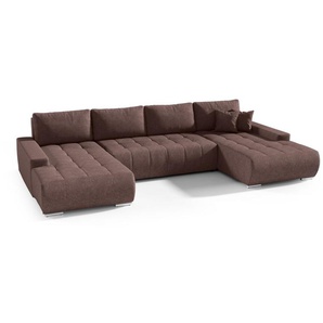 Wohnlandschaft Sofa mit Schlaffunktion VOGAR Stoff Aston Braun