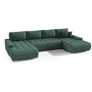 Wohnlandschaft Sofa mit Schlaffunktion VOGAR Stoff Aston Flaschengrün