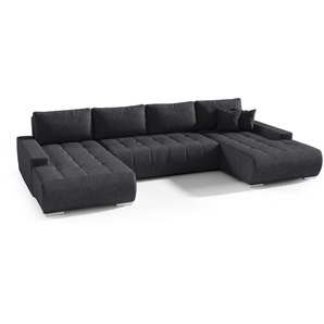Wohnlandschaft Sofa mit Schlaffunktion VOGAR Stoff Aston Schwarz