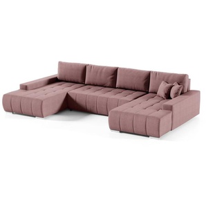 Wohnlandschaft Sofa mit Schlaffunktion VOGAR Stoff Aulla Altrosa