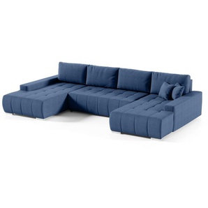 Wohnlandschaft Sofa mit Schlaffunktion VOGAR Stoff Aulla Blau