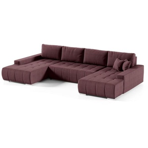 Wohnlandschaft Sofa mit Schlaffunktion VOGAR Stoff Aulla Dunkelviolett
