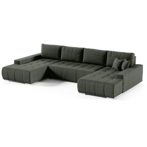 Wohnlandschaft Sofa mit Schlaffunktion VOGAR Stoff Aulla Tannengrün