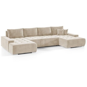 Wohnlandschaft Sofa mit Schlaffunktion VOGAR Stoff Monolith Ecru