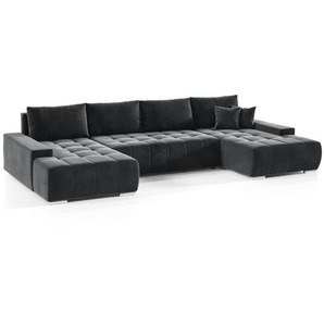 Wohnlandschaft Sofa mit Schlaffunktion VOGAR Stoff Monolith Grafit