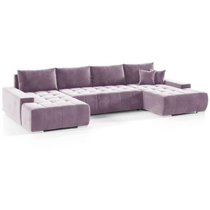 Wohnlandschaft Sofa mit Schlaffunktion VOGAR Stoff Monolith Lila
