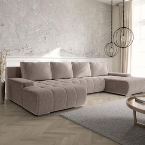 Wohnlandschaft Sofa mit Schlaffunktion VOGAR Stoff Poso Hellbraun