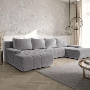 Wohnlandschaft Sofa mit Schlaffunktion VOGAR Stoff Poso Hellgrau