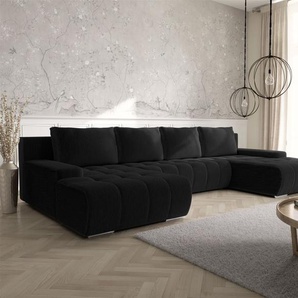 Wohnlandschaft Sofa mit Schlaffunktion VOGAR Stoff Poso Schwarz