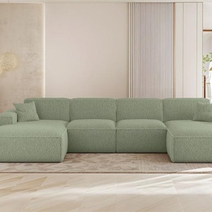 Wohnlandschaft Sofa U-Form CELES PREMIUM in Stoff Sven Hellgrün