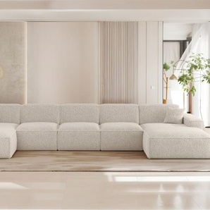 Wohnlandschaft Sofa U-Form CELES PREMIUM XL in Stoff Sven Altweiß