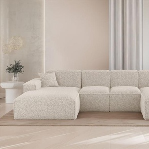 Wohnlandschaft Sofa U-Form CELES PREMIUM XS in Stoff Sven Altweiß