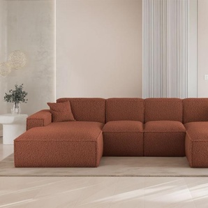 Wohnlandschaft Sofa U-Form CELES PREMIUM XS in Stoff Sven Rostbraun
