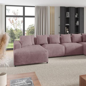 Wohnlandschaft Sofa U-Form Designersofa MEGAN in Stoff Poso Altrosa