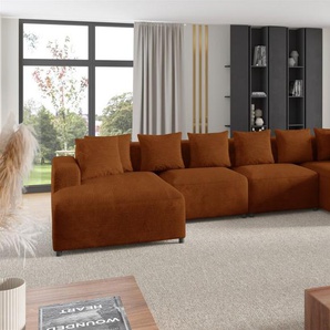 Wohnlandschaft Sofa U-Form Designersofa MEGAN in Stoff Poso Rostbraun