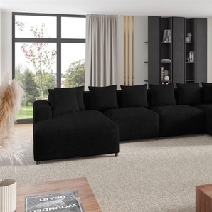 Wohnlandschaft Sofa U-Form Designersofa MEGAN in Stoff Poso Schwarz