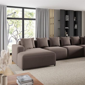 Wohnlandschaft Sofa U-Form Designersofa MEGAN in Stoff Salvador Braun