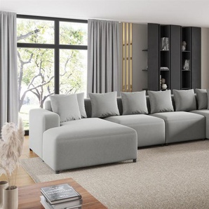 Wohnlandschaft Sofa U-Form Designersofa MEGAN in Stoff Salvador Hellgrau