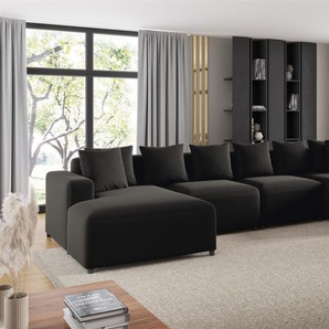 Wohnlandschaft Sofa U-Form Designersofa MEGAN in Stoff Salvador Schwarz
