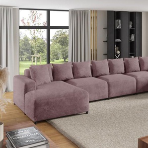 Wohnlandschaft Sofa U-Form Designersofa MEGAN XL in Stoff Poso Altrosa