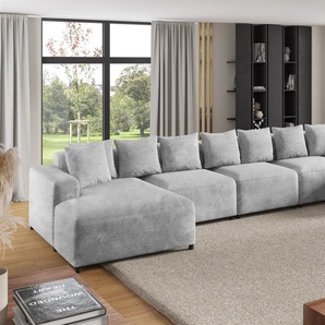 Wohnlandschaft Sofa U-Form Designersofa MEGAN XL in Stoff Poso Hellgrau