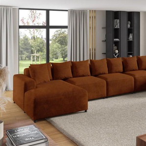 Wohnlandschaft Sofa U-Form Designersofa MEGAN XL in Stoff Poso Rostbraun