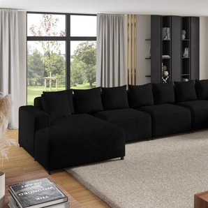 Wohnlandschaft Sofa U-Form Designersofa MEGAN XL in Stoff Poso Schwarz