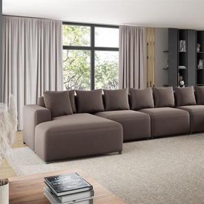 Wohnlandschaft Sofa U-Form Designersofa MEGAN XL in Stoff Salvador Braun