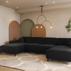Wohnlandschaft Sofa U-Form GLORIA in Stoff Tiffani Schwarz